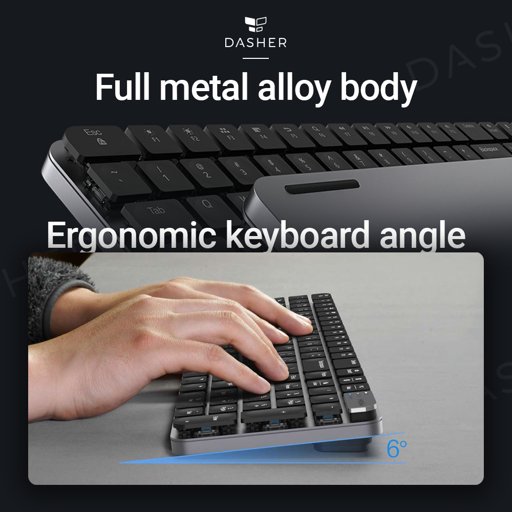 Miiiw K10 full-metal alloy keyboard body with ergonomic tilt, black and silver