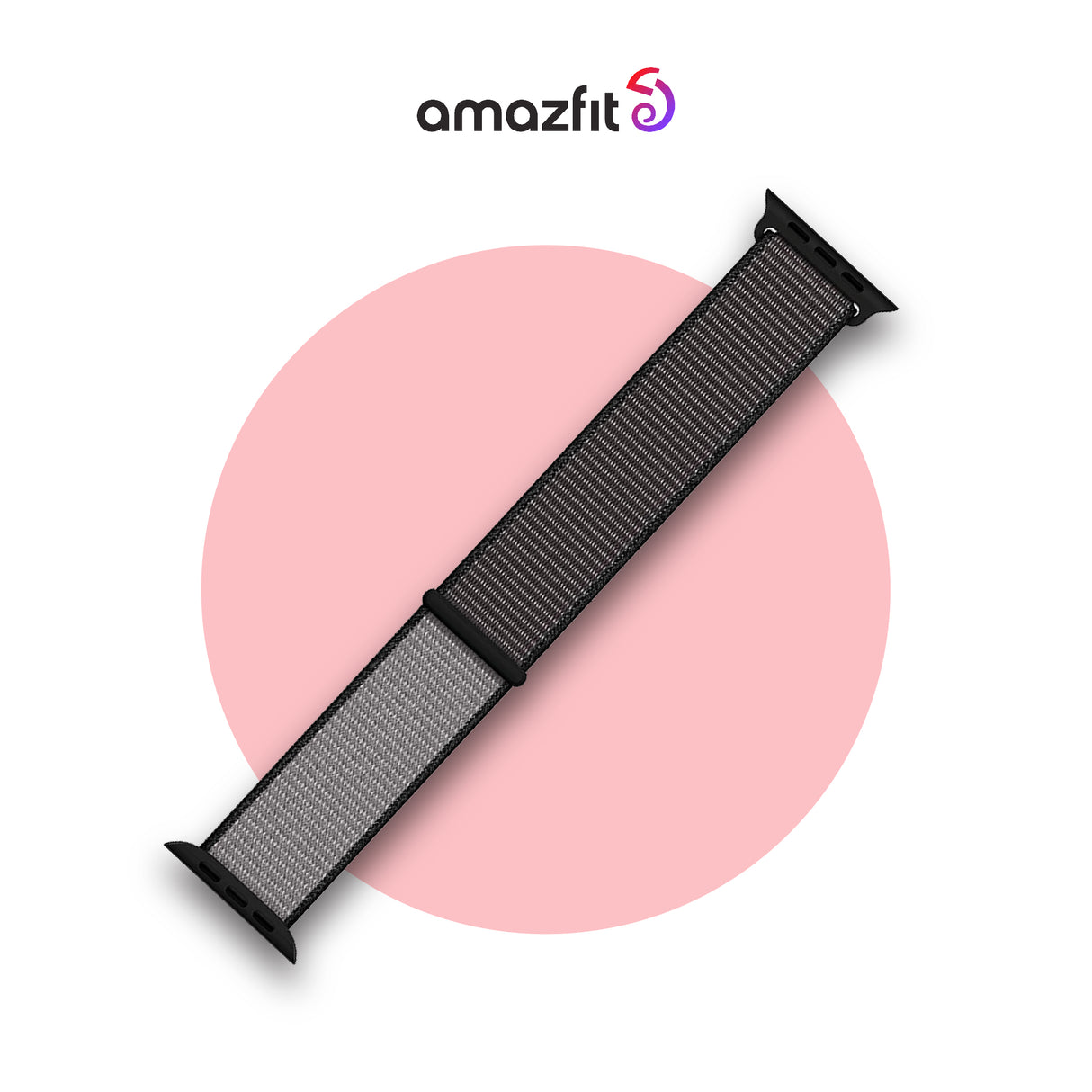 22mm nylon watch strap, black woven fabric with grey buckle