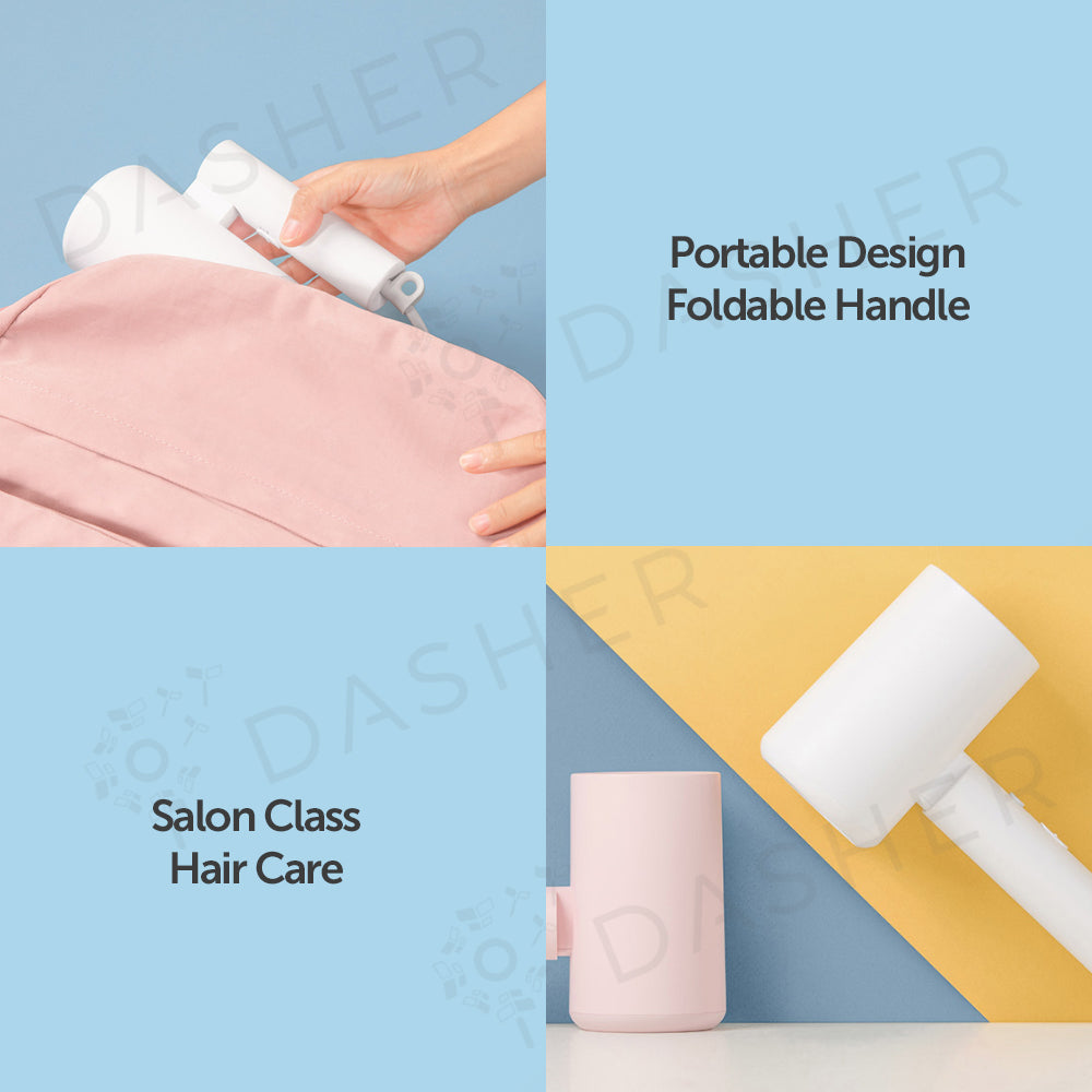 XiaoMi H101 Hair Dryer Negative Ion Quick Drying Foldable Anti Damage Deep Hydration - White/Pink (1600W) 小米负离子速干吹风机