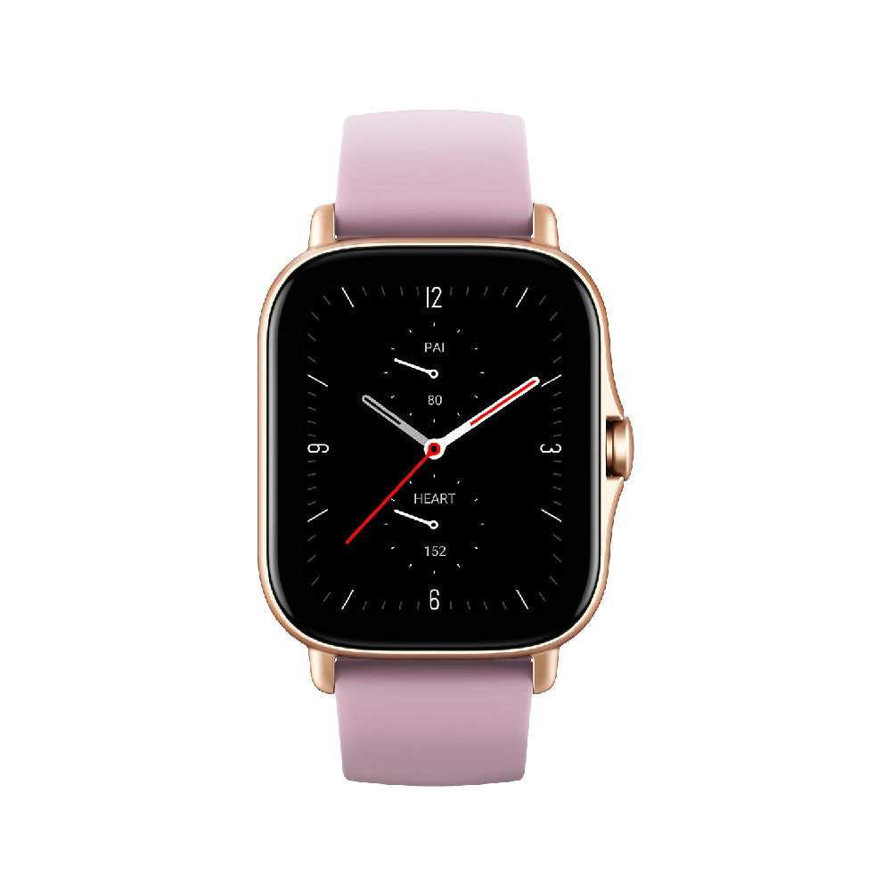 GTS 2E Smartwatch, Lilac Purple Silikonarmband, schwarzes Display mit goldener Lünette