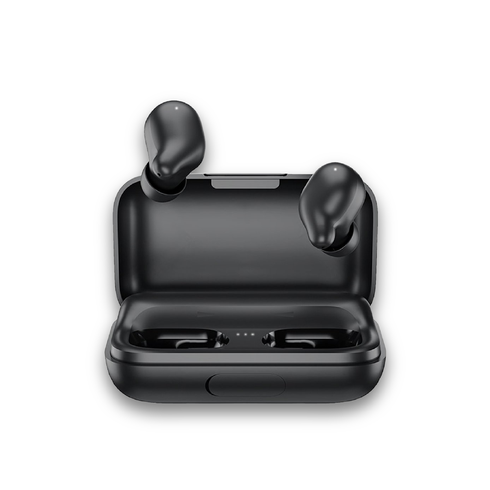 Haylou T15 Ladecase mit zwei schwarzen In-Ear-Kopfhörern
