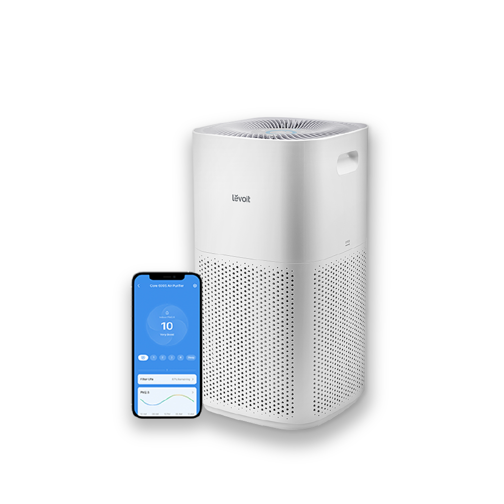 Levoit Air Purifier Core 600S, white tower with top air inlet and side handle