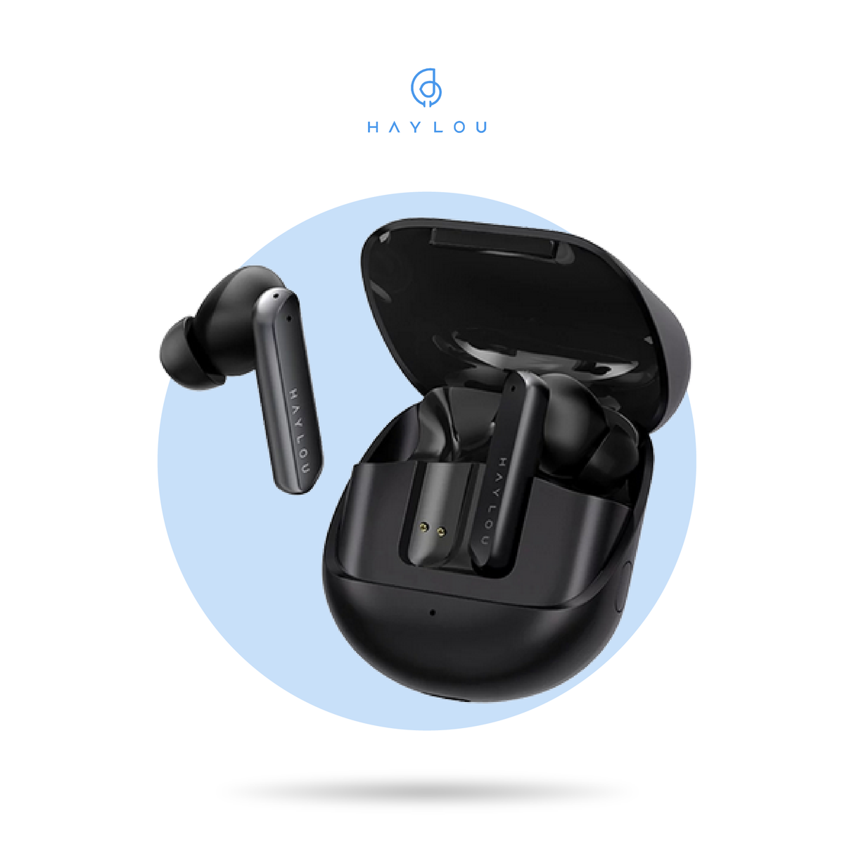 Haylou X1 Pro earbuds with open charging case, black