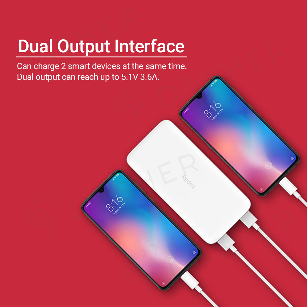 20000mAh power bank with dual output charging two smartphones