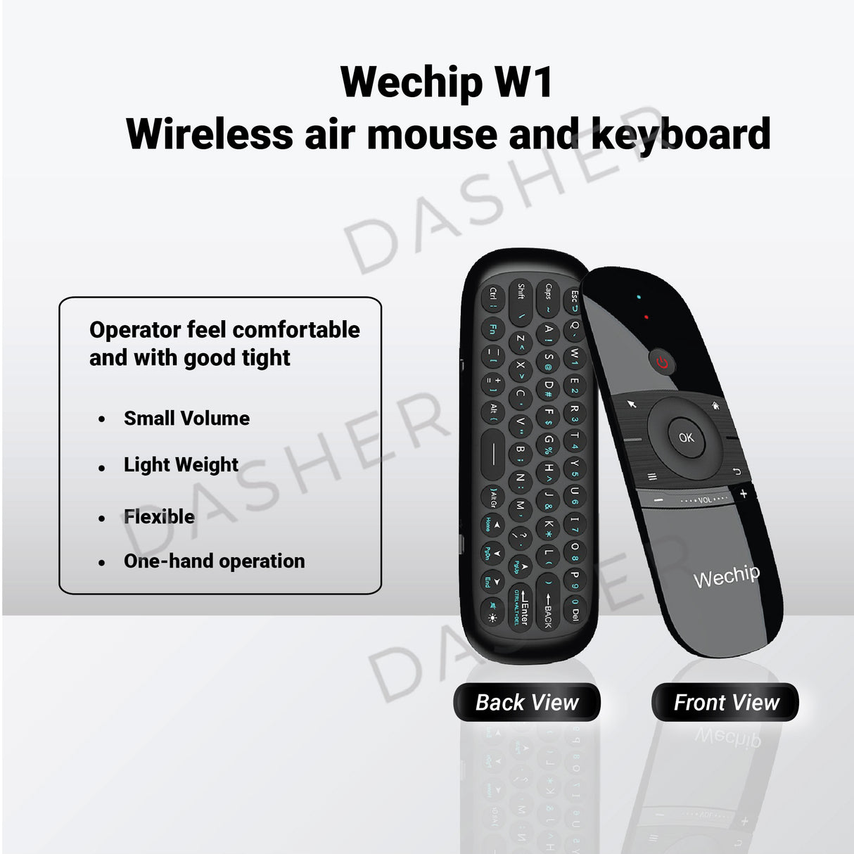 Wireless air mouse keyboard remote, front and back button layout