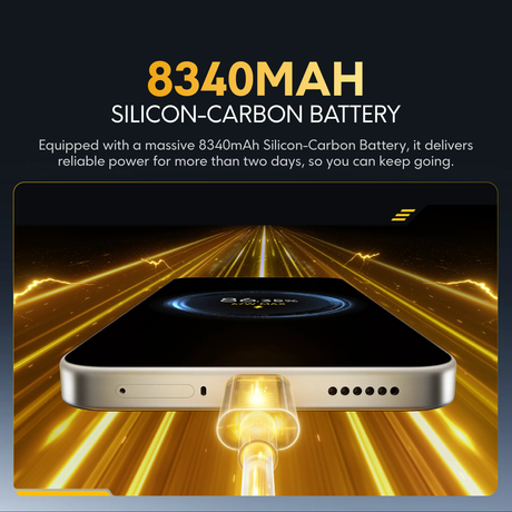POCO X8 smartphone front view with glowing power graphic