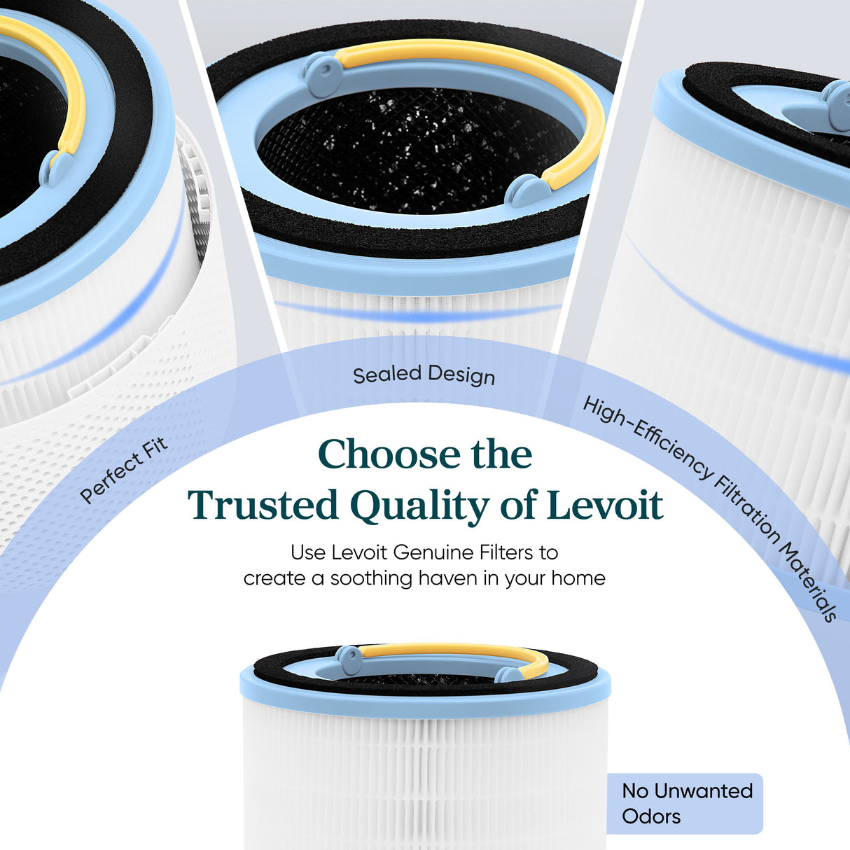 Levoit Sprout HEPA replacement filter, white pleats with black circular top