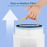 HEPA replacement filter with handle, blue ring, and white pleated media