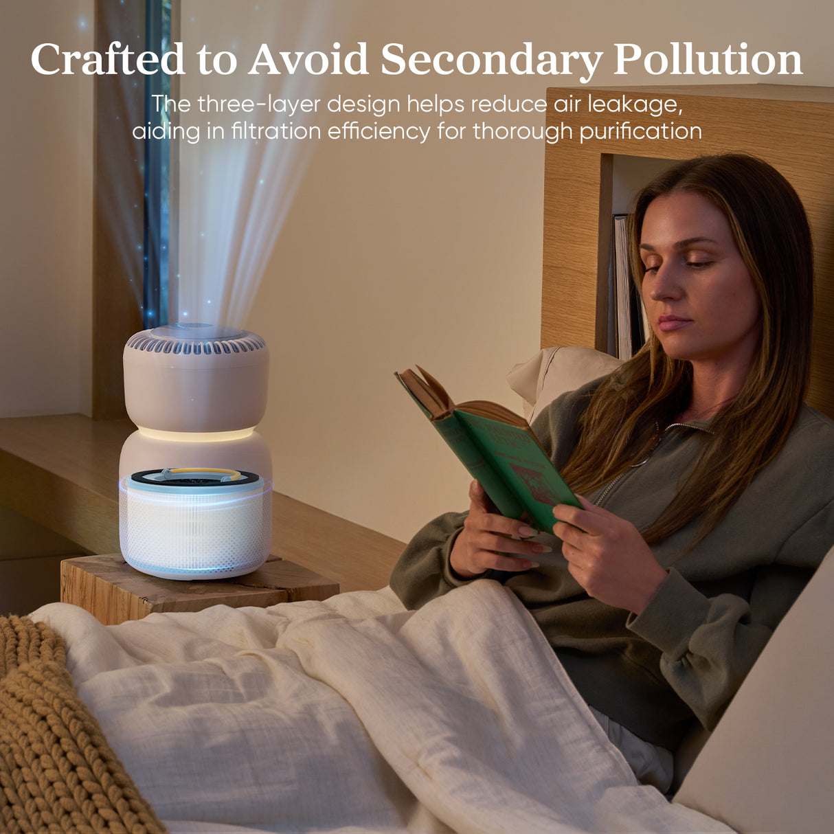 Sprout air purifier HEPA filter, white pleated 3-layer media with black top ring