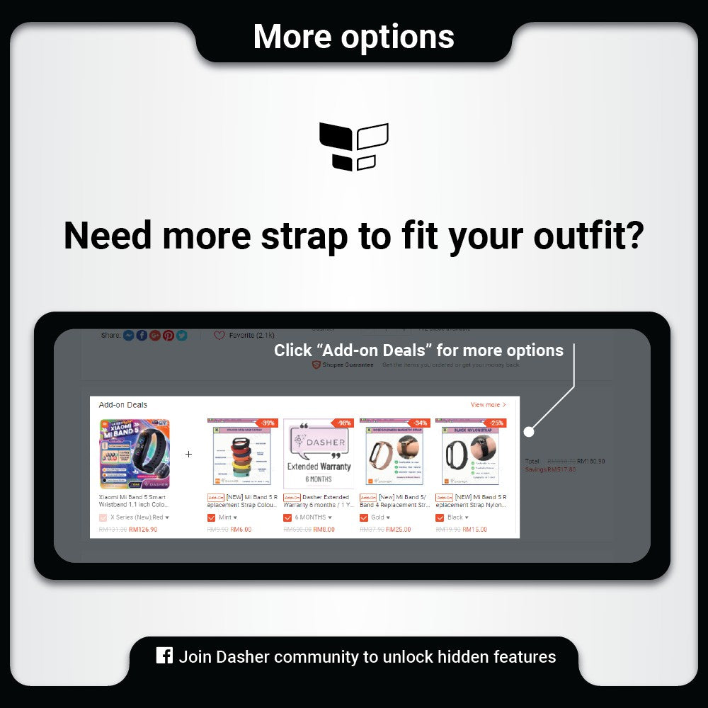 Smart band add-on options page asking for extra straps to match your outfit