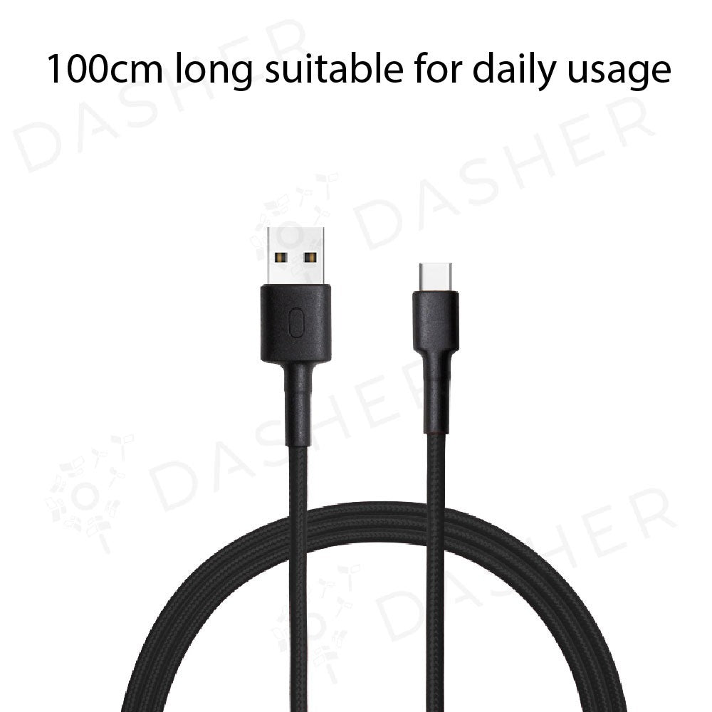 Black braided USB-A to USB Type-C cable with black strain relief
