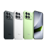 Smartphone lineup: black, white, green with front displays
