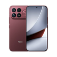 Cherry red smartphone front and back view with quad-camera module
