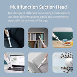 Mini vacuum cleaner with multifunction suction head attachments for tight spaces.