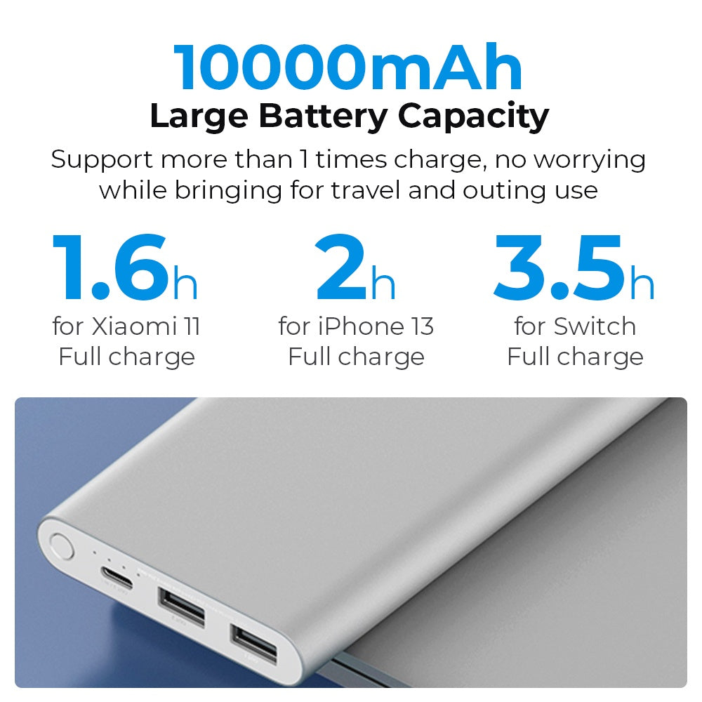 Xiaomi Mi Power Bank 3 10000mAh power bank with USB ports on edge