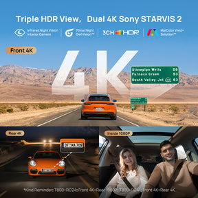T800 4K 3 Channel Dashcam 4G