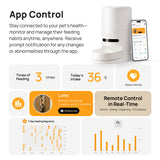 Automatic pet feeder with app control on smartphone next to the food dispenser