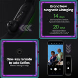 Smart band magnetic charging concept with one-key remote for taking selfies