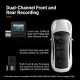 Dual-channel dash cam front and rear recording feature graphic