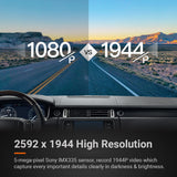 Dash cam video quality comparison graphic with road scene and resolution labels