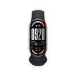 Fitness smart band with black strap, screen showing 0628 and activity details