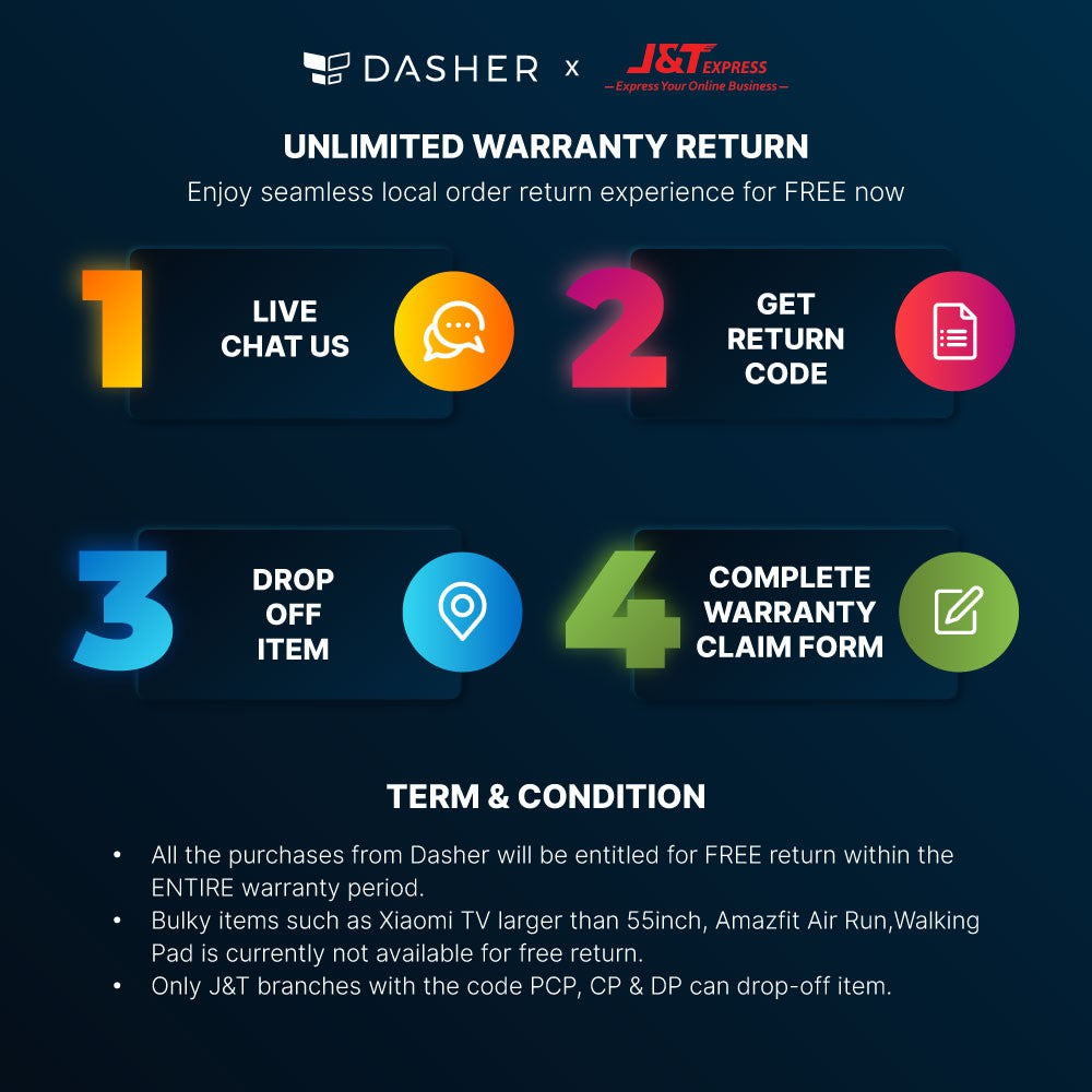 Smart band warranty return information steps panel with live chat and return code
