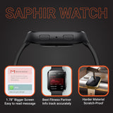 Black smartwatch with orange display showing 08 and 16