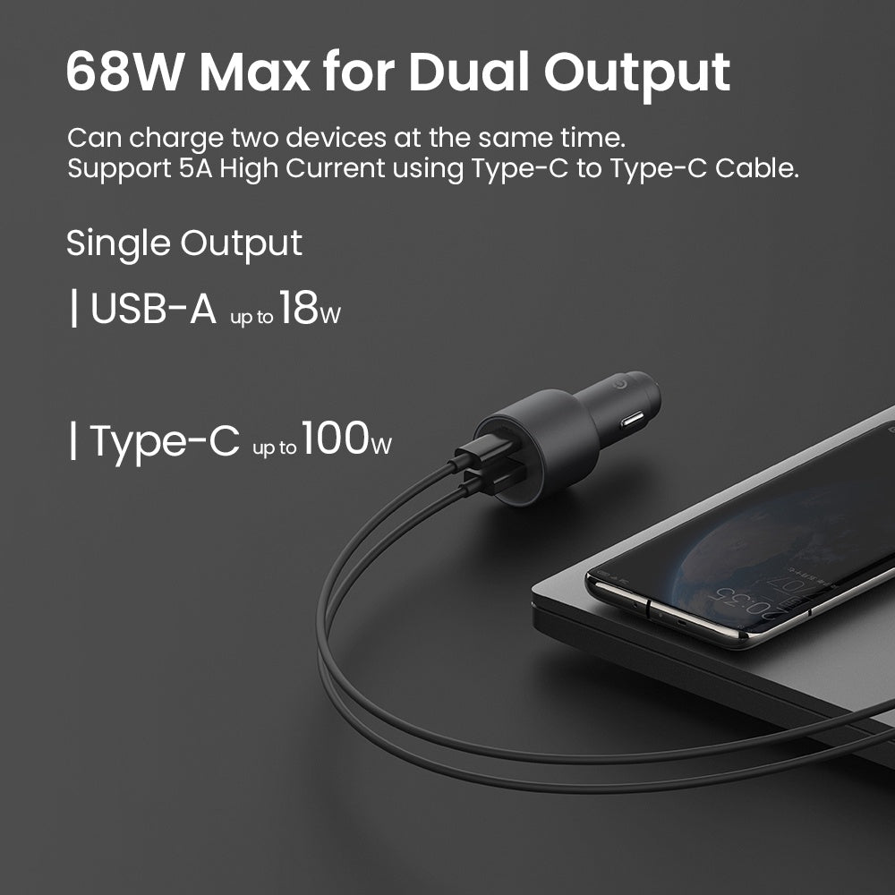 Xiaomi Mi Car Charger Dual Output USB-A Type-C Super Fast Charge (100W)
