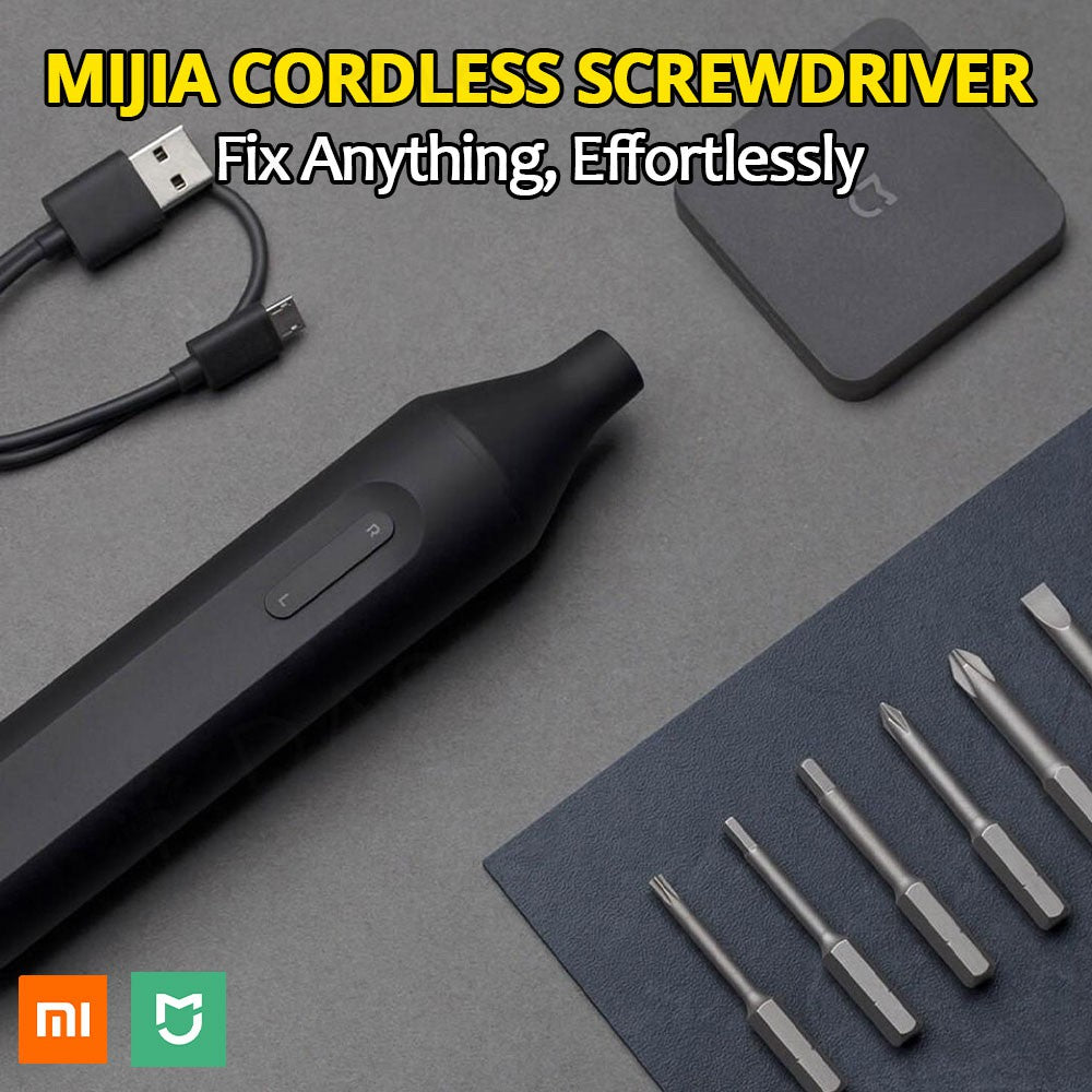 Cordless electric screwdriver with USB cable and six metal bit heads