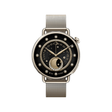 41mm smartwatch with tan mesh strap and round dark dial with gold accents