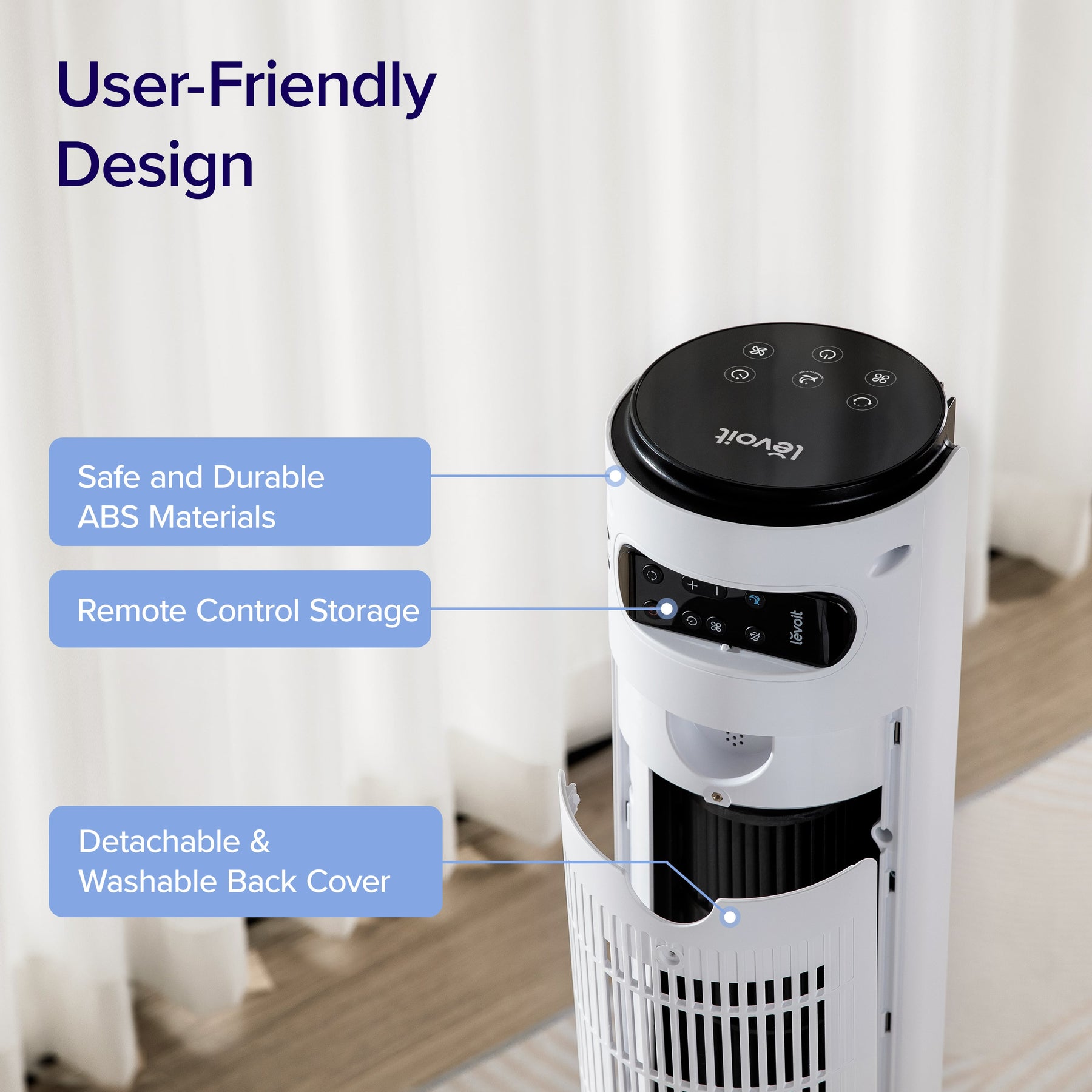 Levoit Low Noise Tower Fan with Temperature Sensor and Remote Controller