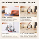 Spot cleaner feature panel showing storage clips and large capacity water tank