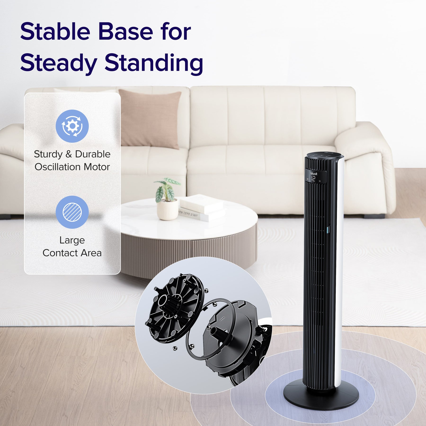 Levoit Low Noise Tower Fan with Temperature Sensor and Remote Controller