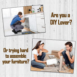 Person assembling furniture using an electric screwdriver tool
