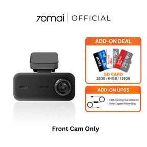 Front dashcam with compact front camera unit, black housing