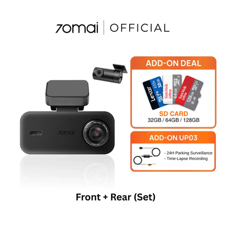 Front and rear dashcam set with main unit and small rear camera