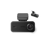 Dual-channel dashcam with front camera and small rear camera, black