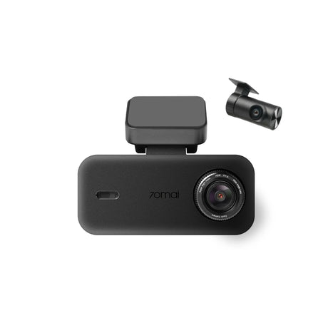 Dual-channel dashcam with front camera and small rear camera, black