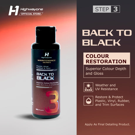 H1 Back to Black colour restoration bottle for plastic, vinyl and tyres