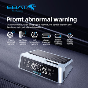 EBAT Steelmate Solar Powered TPMS Tire Pressure and Temp Monitoring Sensor