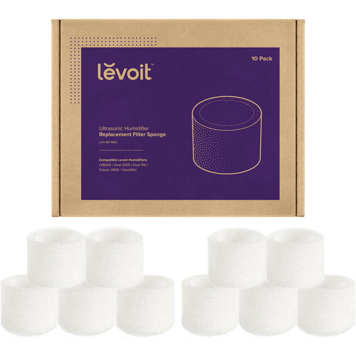 10-pack ultrasonic humidifier replacement filter sponges, white