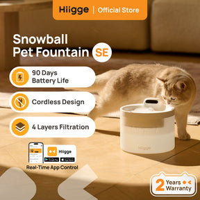 Hiigge Snowball SE Cordless Pet Water Fountain 2.3L with App Control Last Up to 96 Days