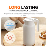 White insulated kettle on a table with blue and sun temperature icons