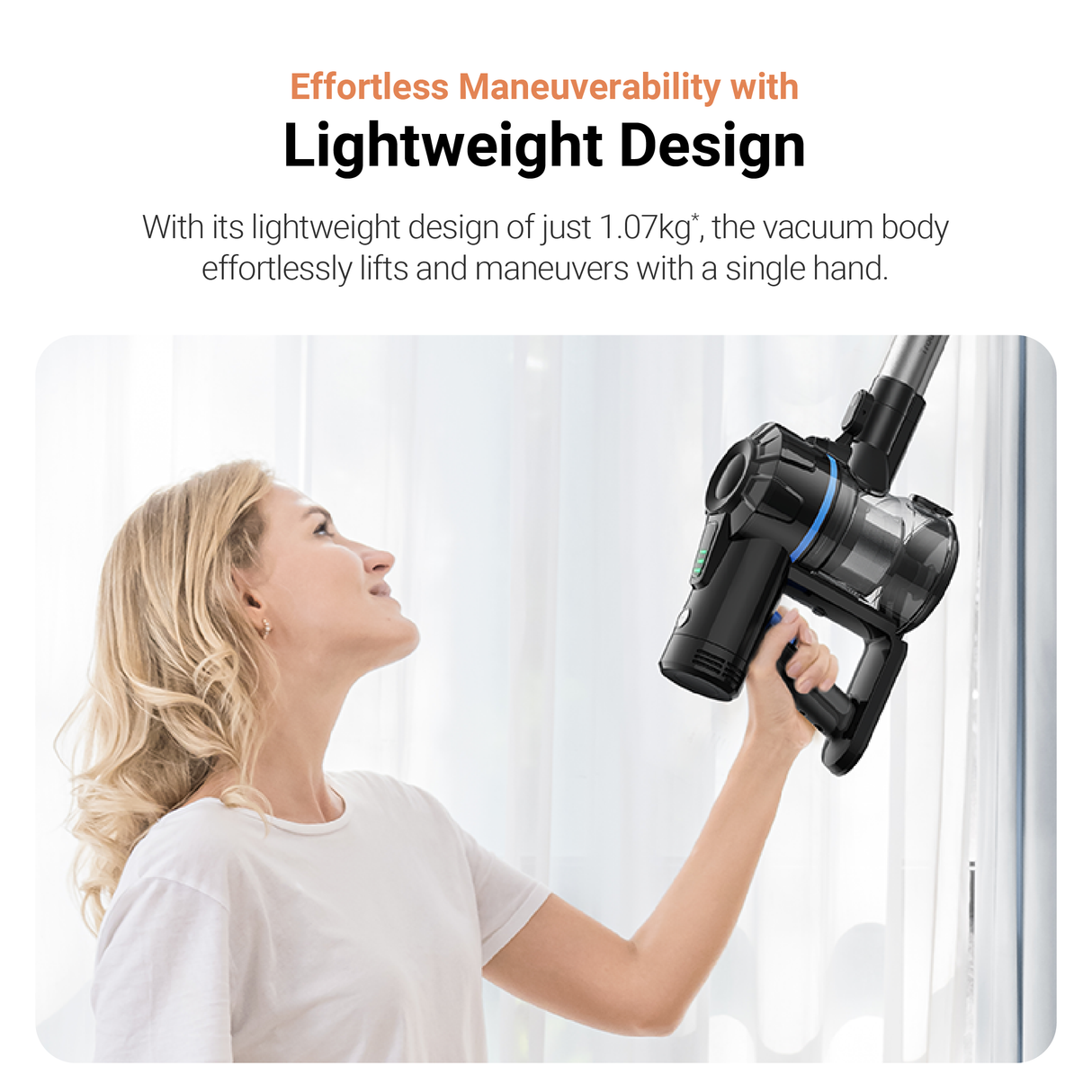MOVA J10 Cordless Stick Vacuum | LED Light | Ultra Lightweight | Multi-Layer Filtration | Foldable Tube | Washable parts