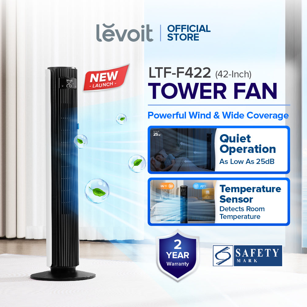 Levoit Low Noise Tower Fan with Temperature Sensor and Remote Controller