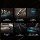 Mijia Vacuum Cleaner 4 Pro feature collage showing suction, battery, detection and brush details