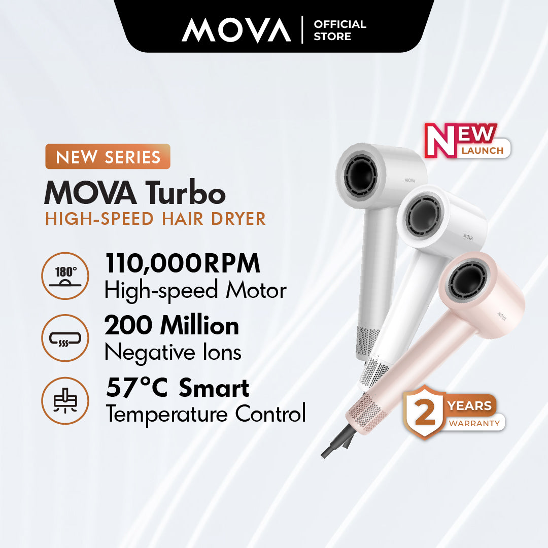 MOVA Turbo High-Speed Hair Dryer | 110,000 RPM | 40s Rapid Drying | 200million Negative Ion | 57 ℃ NTC | 8-Hair Care Modes