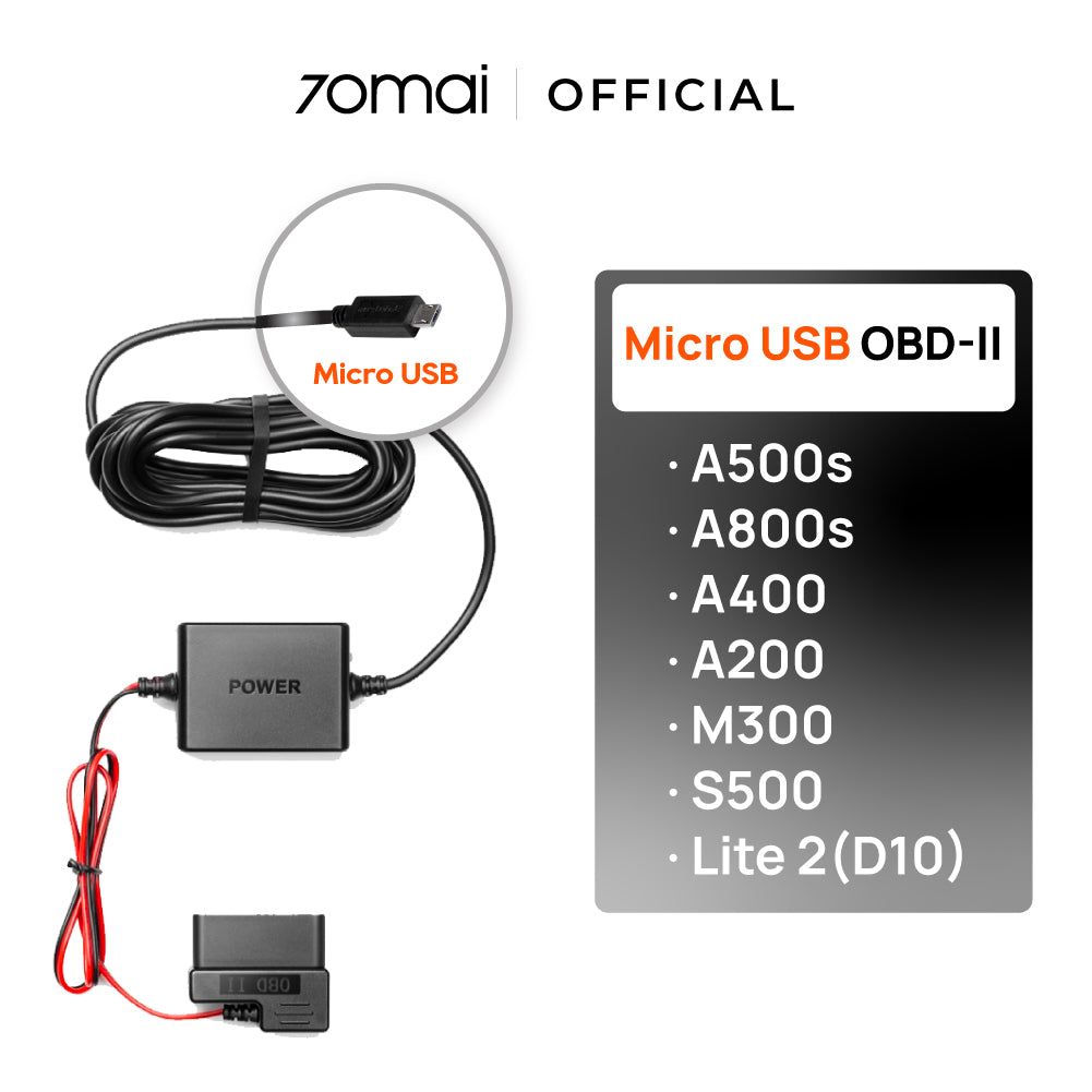 70mai OBD-II Hardwire Kit | 24 Hours Parking Mode | Easy Set Up | Micro USB | Type C