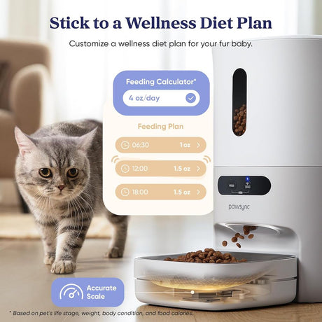 Weißer Smart Pet Feeder 3.6L mit Sichtfenster und Bedienfeld für Futterportionen