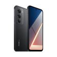 Black smartphone with triple rear cameras and curved edge display